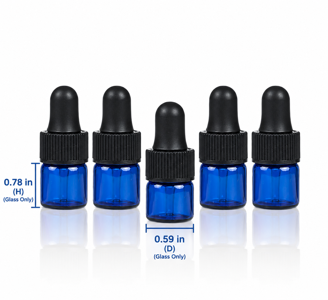 1 ml Blue Glass Vials w/ Black Dropper (Pack of 5)