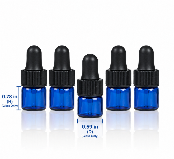 1 ml Blue Glass Vials w/ Black Dropper (Pack of 5)