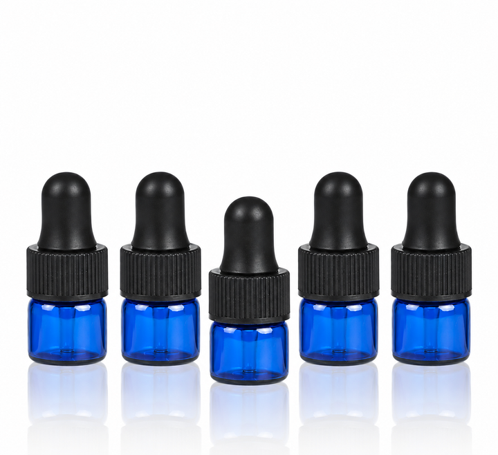 1 ml Blue Glass Vials w/ Black Dropper (Pack of 5)