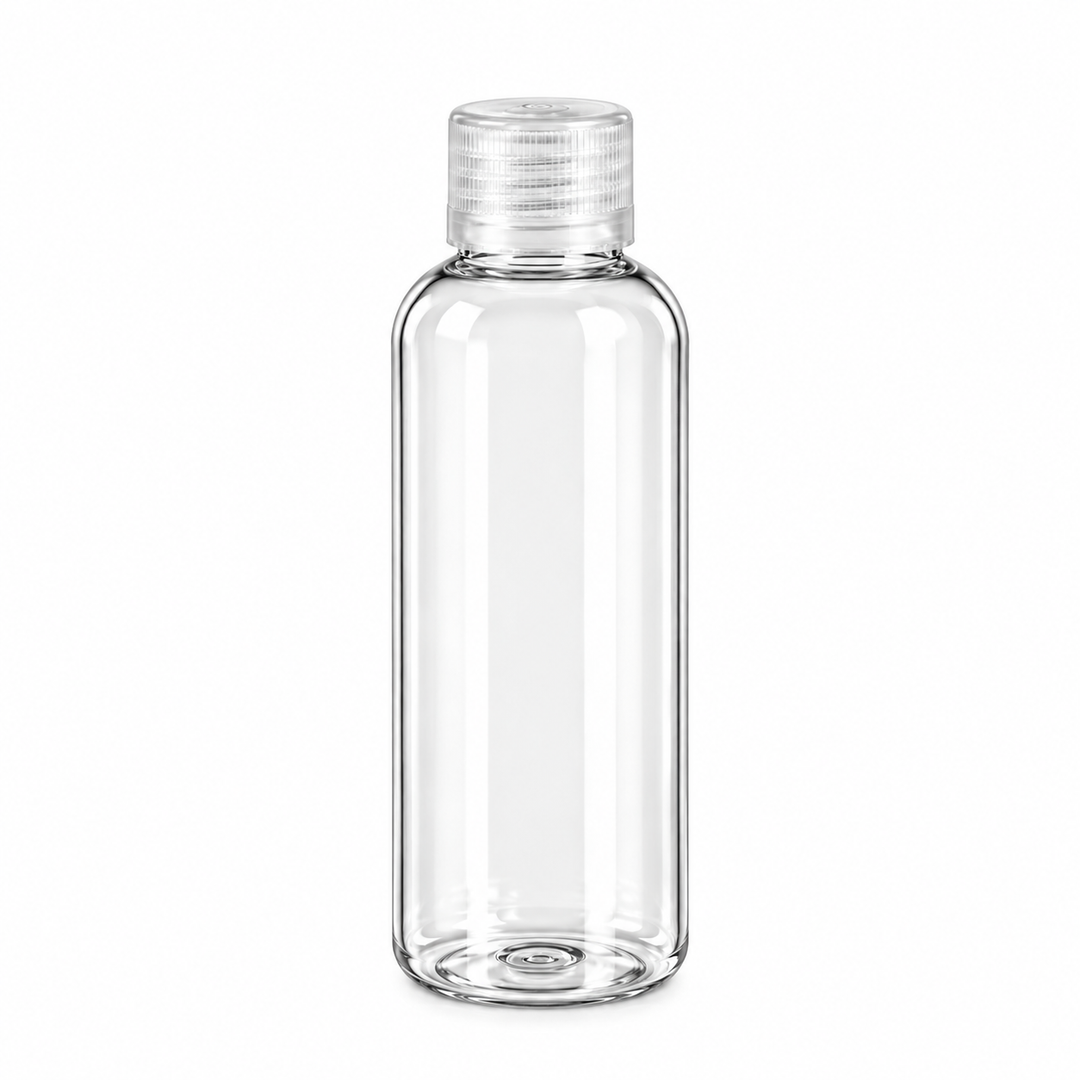 1 oz Clear PET Plastic Cosmo Bottle w/ Clear Flip Top