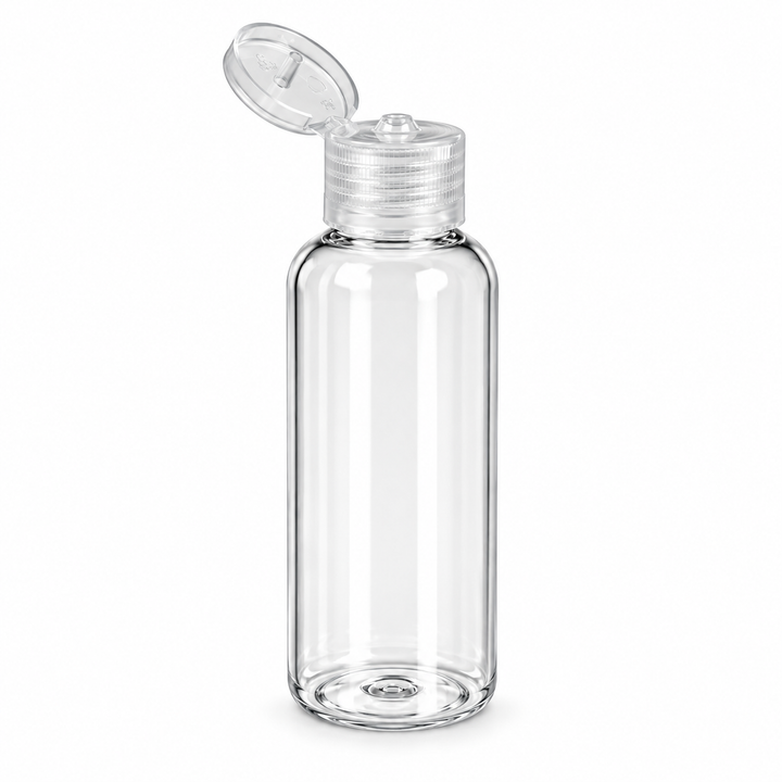 1 oz Clear PET Plastic Cosmo Bottle w/ Clear Flip Top