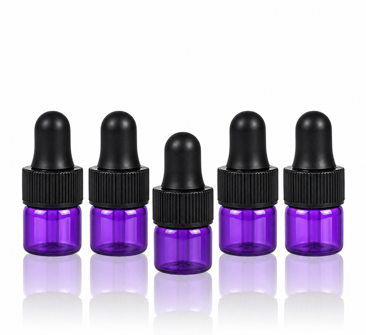 1 ml Purple Glass Vials w/ Black Dropper (Pack of 5)
