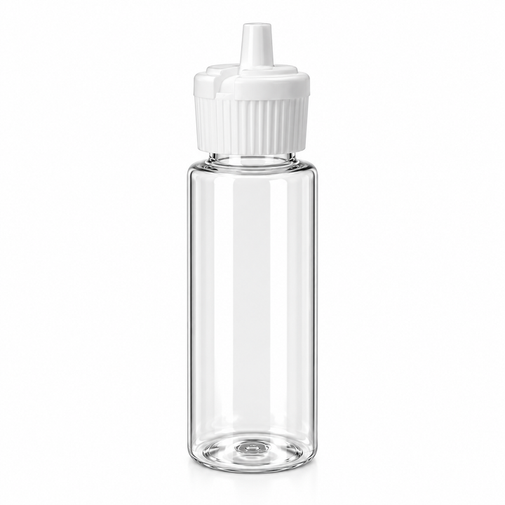 1 oz Clear PET Plastic Cosmo Bottle w/ White Flip Top