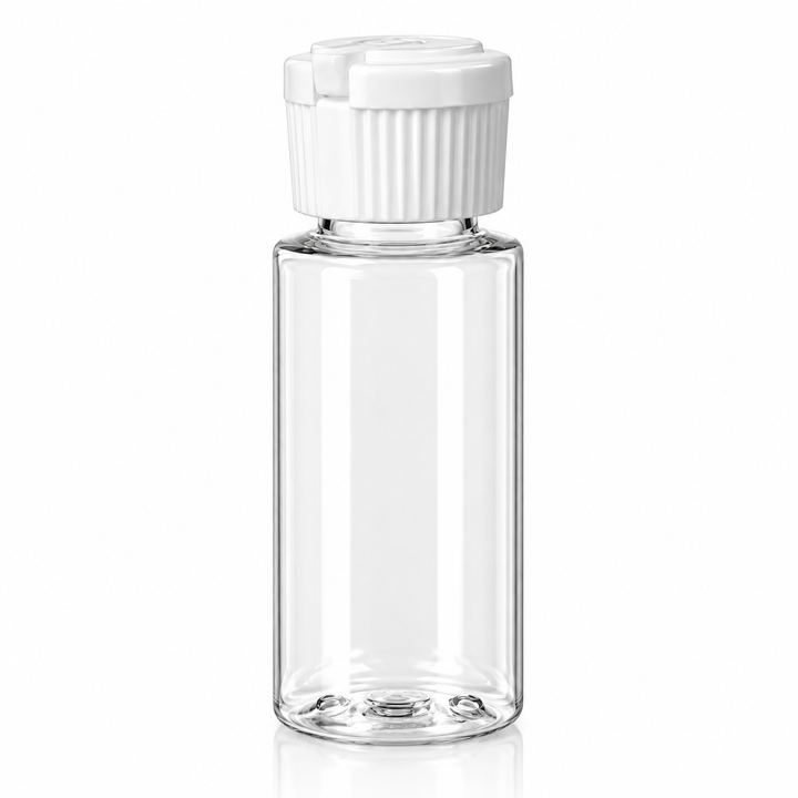 1 oz Clear PET Plastic Cosmo Bottle w/ White Flip Top