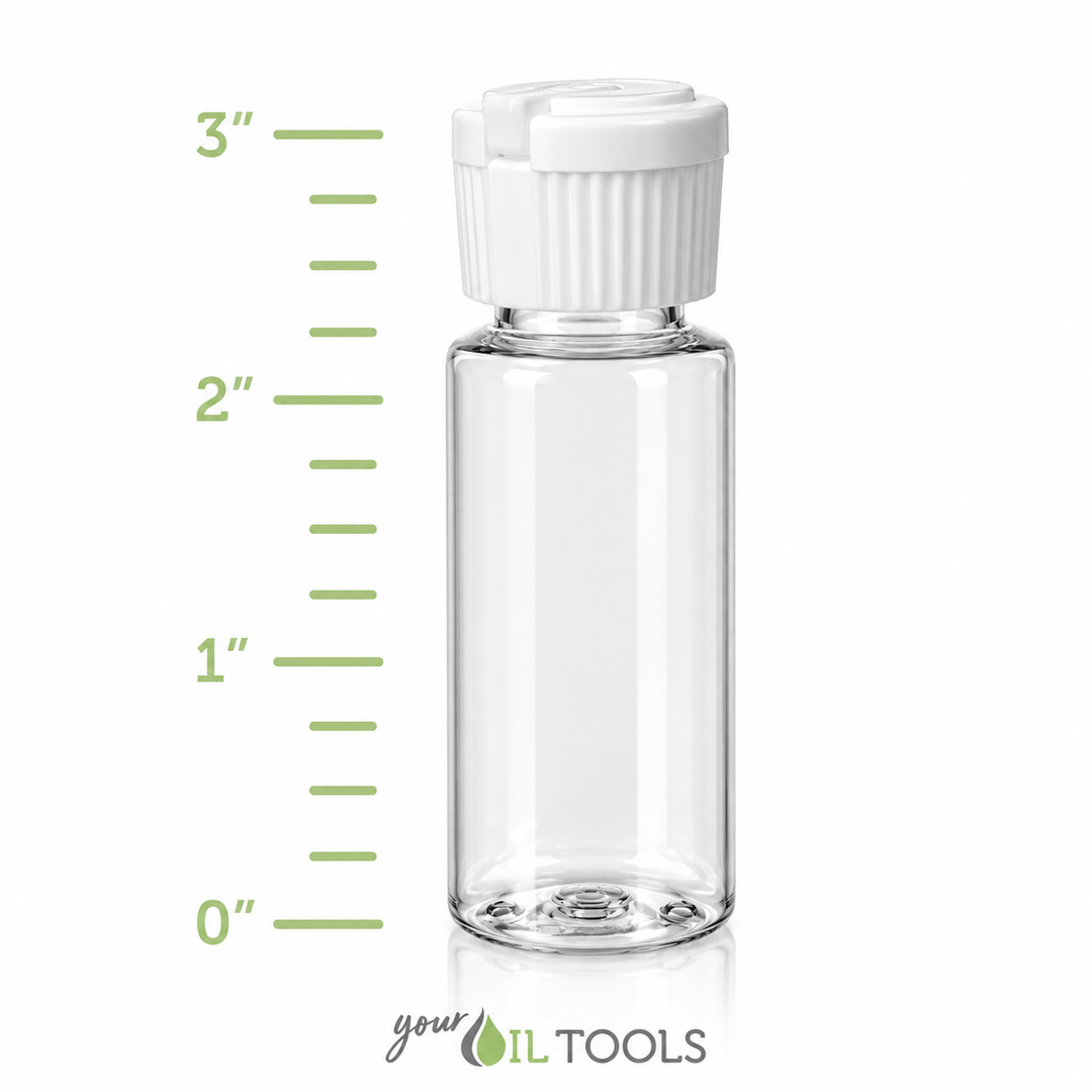 1 oz Clear PET Plastic Cosmo Bottle w/ White Flip Top