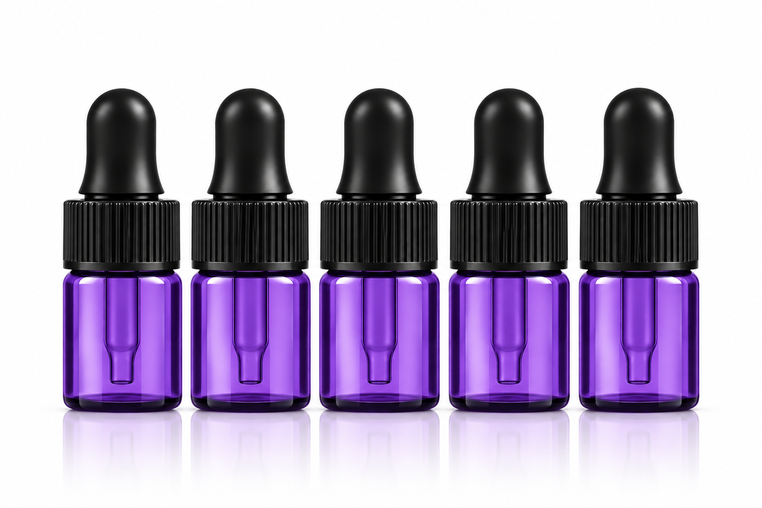 2ml Purple Glass Vials w/ Black Dropper (Pack of 5)