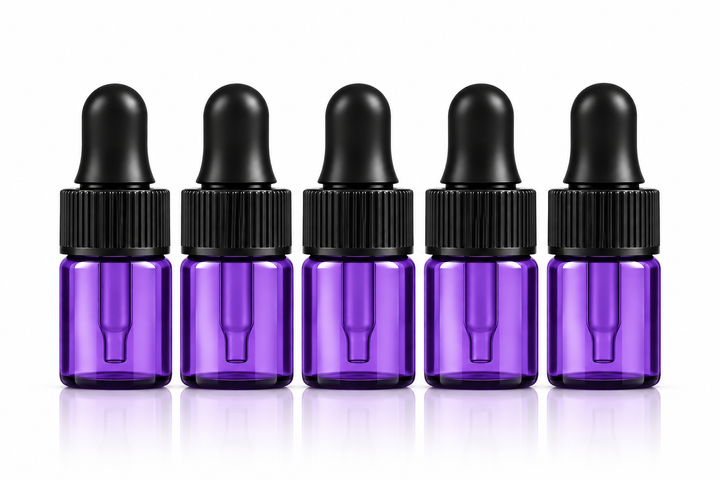 2ml Purple Glass Vials w/ Black Dropper (Pack of 5)