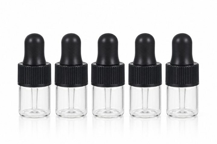 2 ml Clear Glass Vials w/ Black Dropper (Pack of 5)
