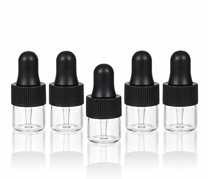1 ml Clear Glass Vials w/ Black Dropper (Pack of 5)