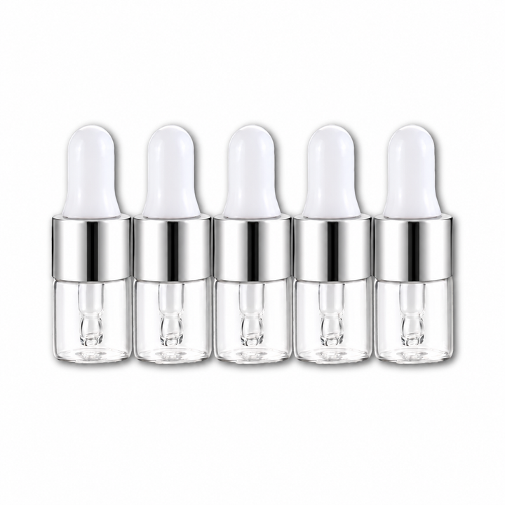 1 ml Clear Glass Vials w/ Silver Dropper (Pack of 5)