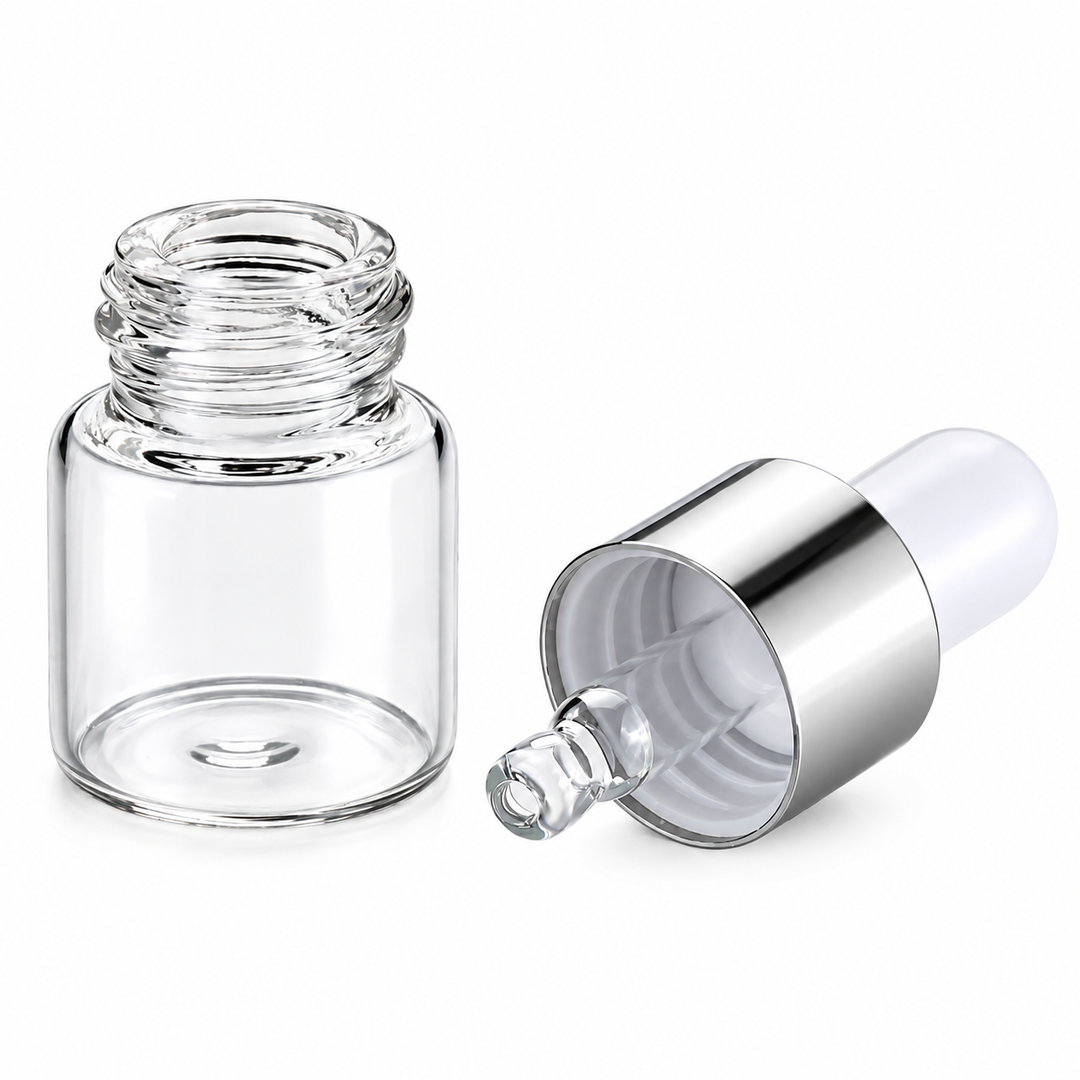 1 ml Clear Glass Vials w/ Silver Dropper (Pack of 5)