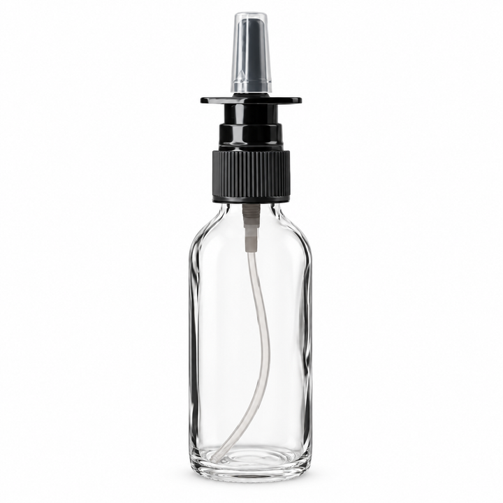 2oz Clear Glass Bottle w/ Black Nasal Atomizer