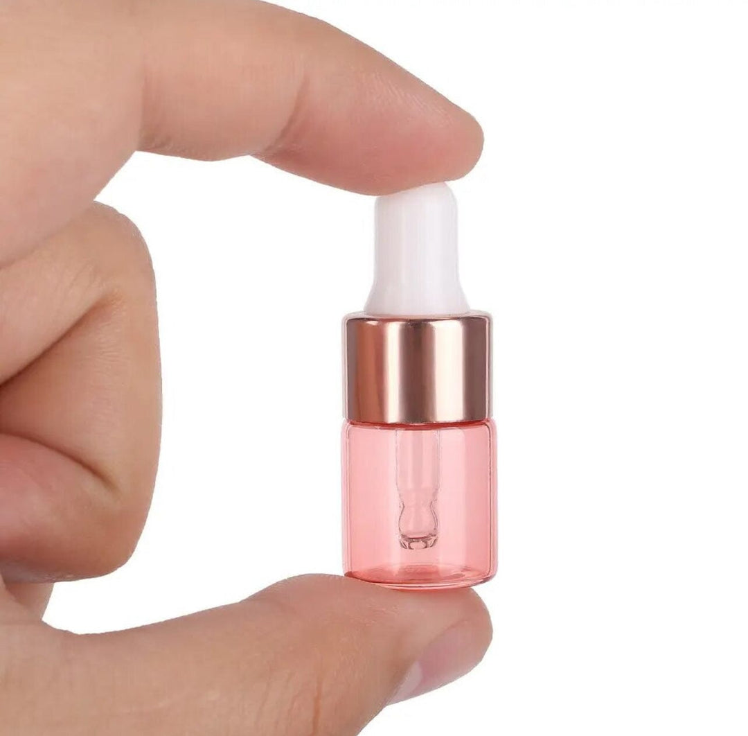 2 ml Pink Glass Vials w/ Rose Gold Dropper (Pack of 5) Glass Dropper Bottles Your Oil Tools 