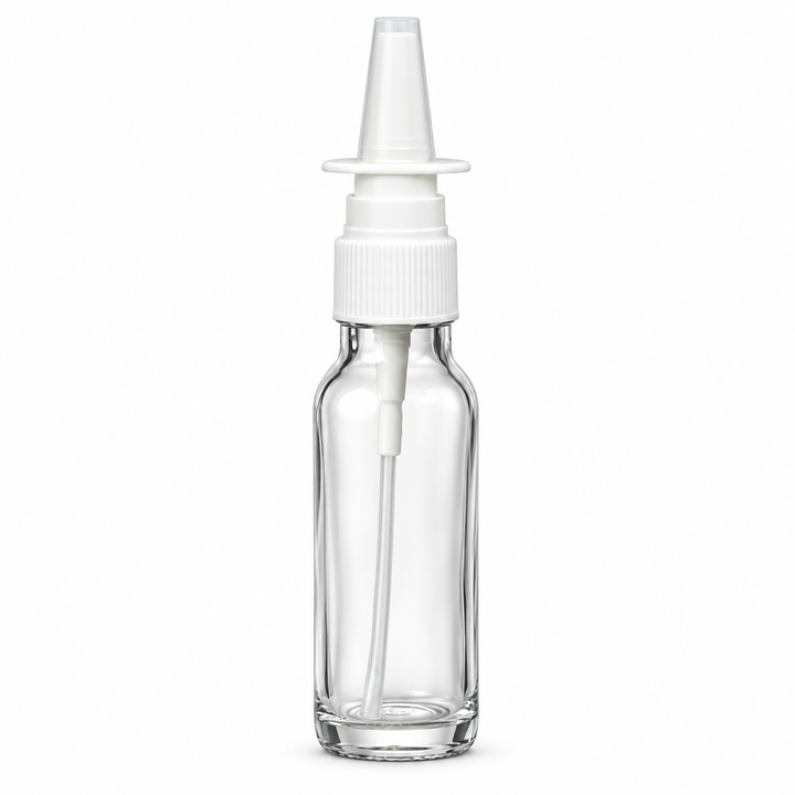 15 ml Clear Glass Bottle w/ White Nasal Atomizer