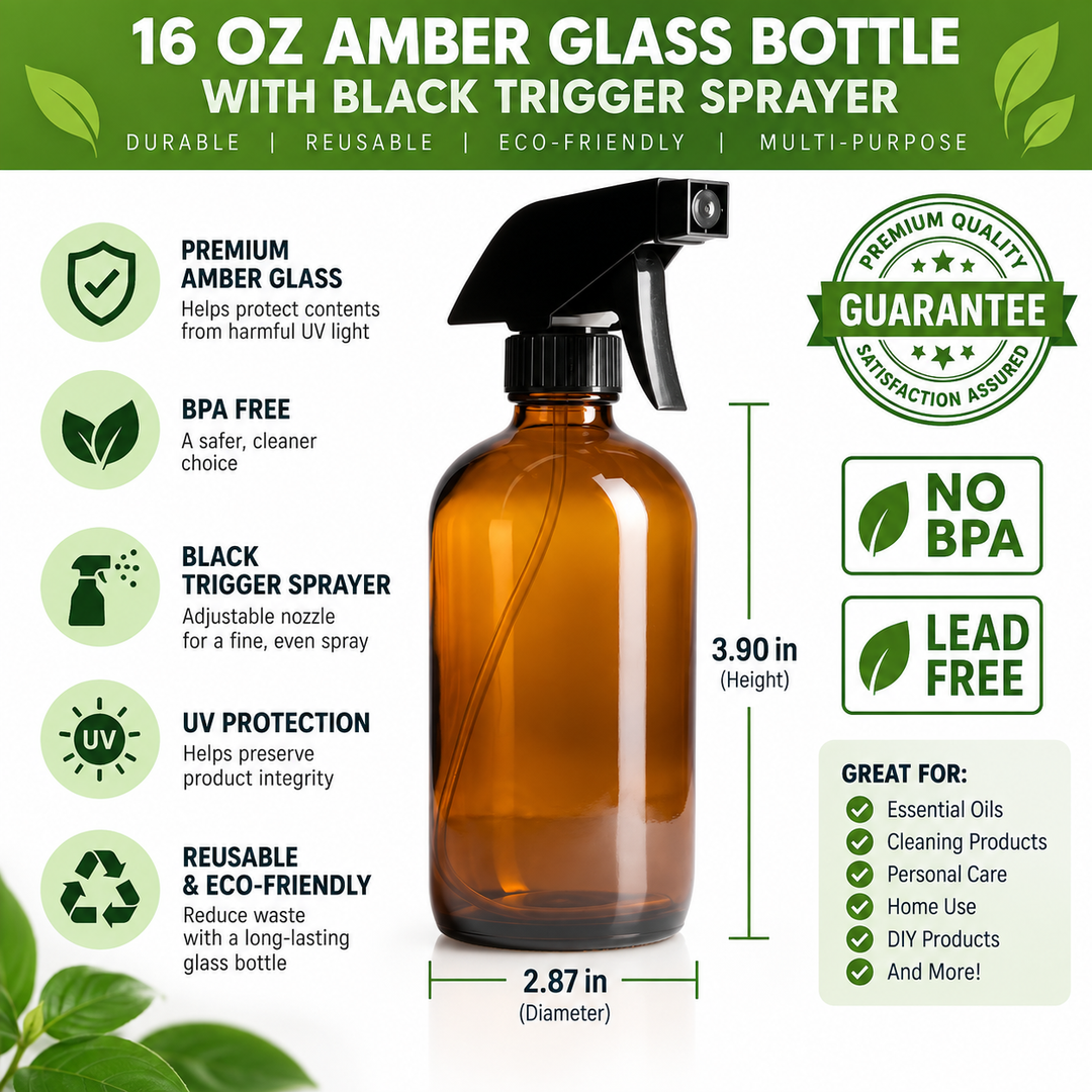 16 oz Amber Glass Bottle w/ Trigger Sprayer