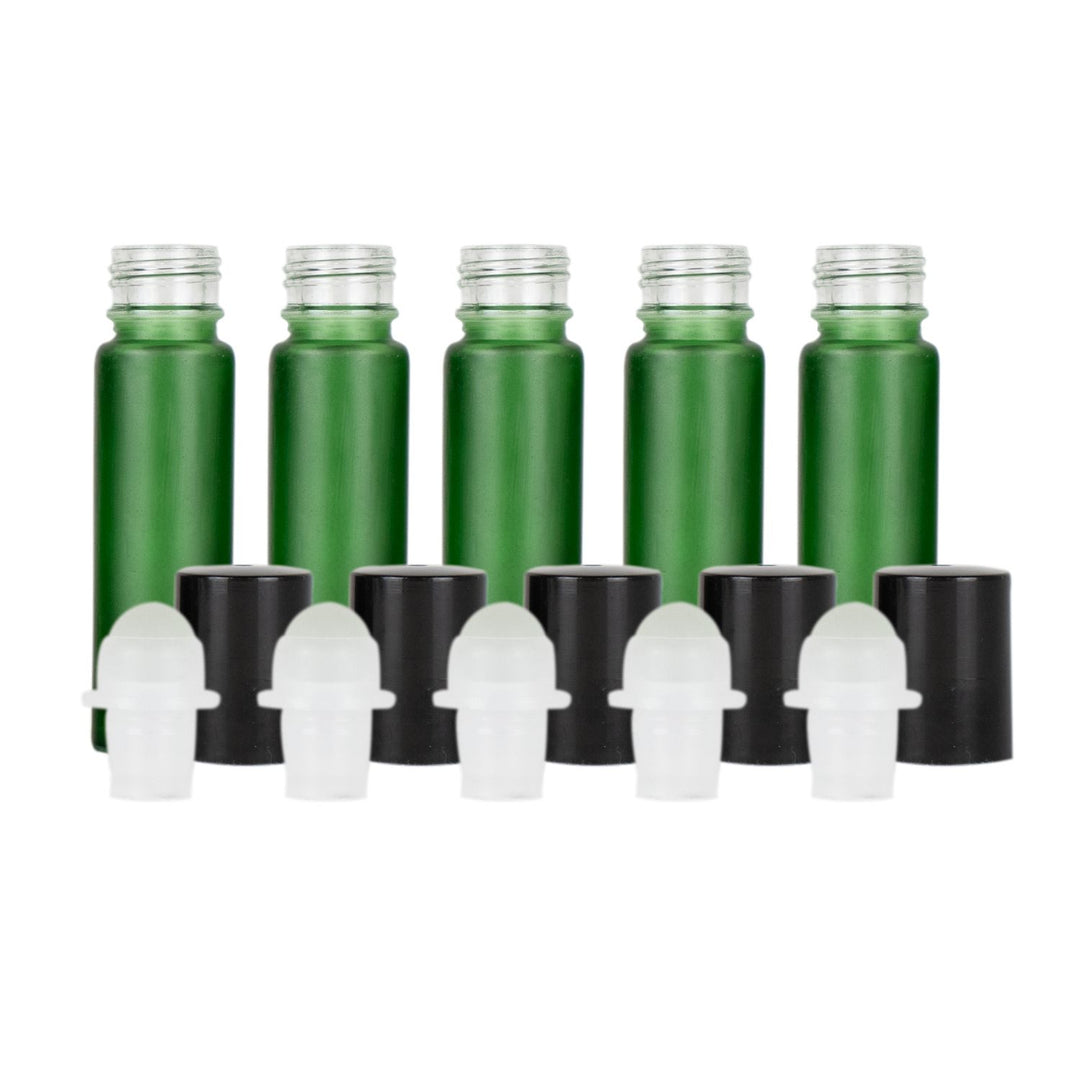 10 ml Green Frosted Roller Bottles w/ Black Brushed Metal Caps & Stainless Rollers Your Oil Tools 