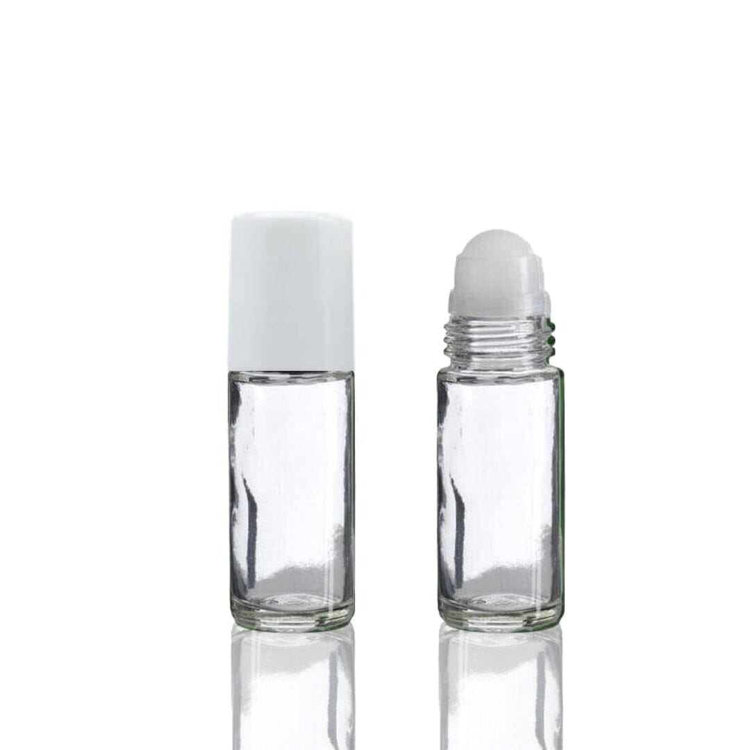 1 oz Clear Glass Roller Bottle W/White Cap Roller Bottles Your Oil Tools 