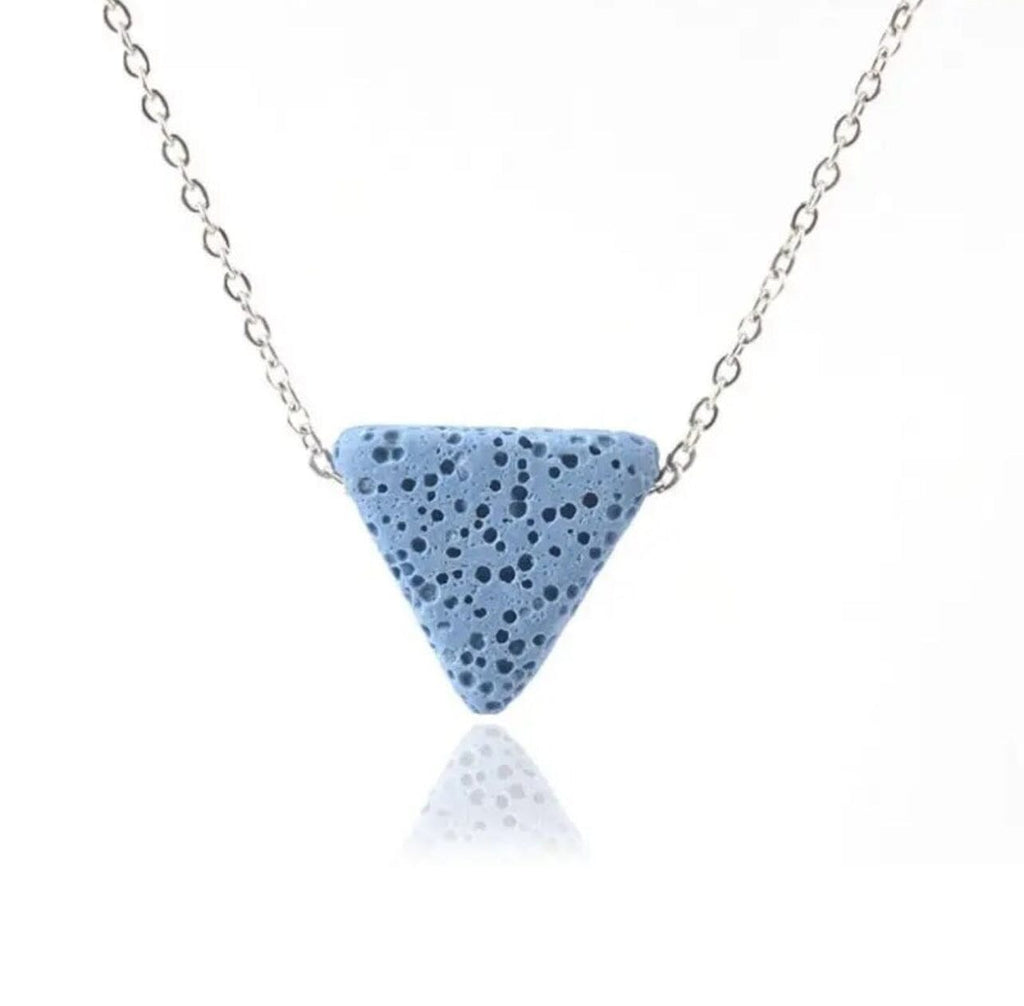 Silver Chain Triangle Lava Stone Necklace (Blue) Aroma Jewelry Your Oil Tools 