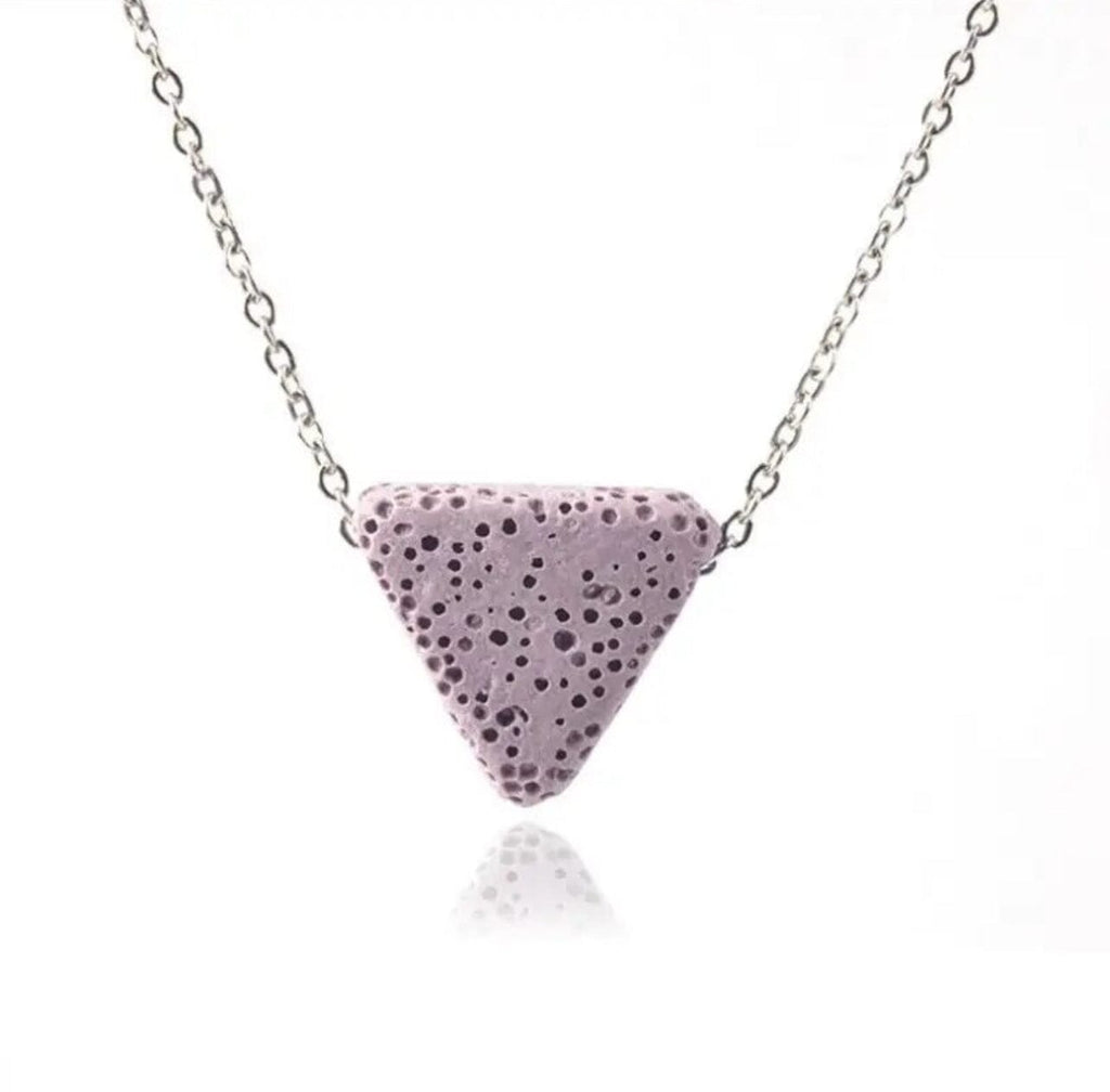 Silver Chain Triangle Lava Stone Necklace (Purple) Aroma Jewelry Your Oil Tools 