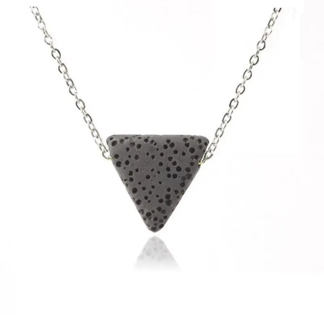 Silver Chain Triangle Lava Stone Necklace (Gray) Aroma Jewelry Your Oil Tools 