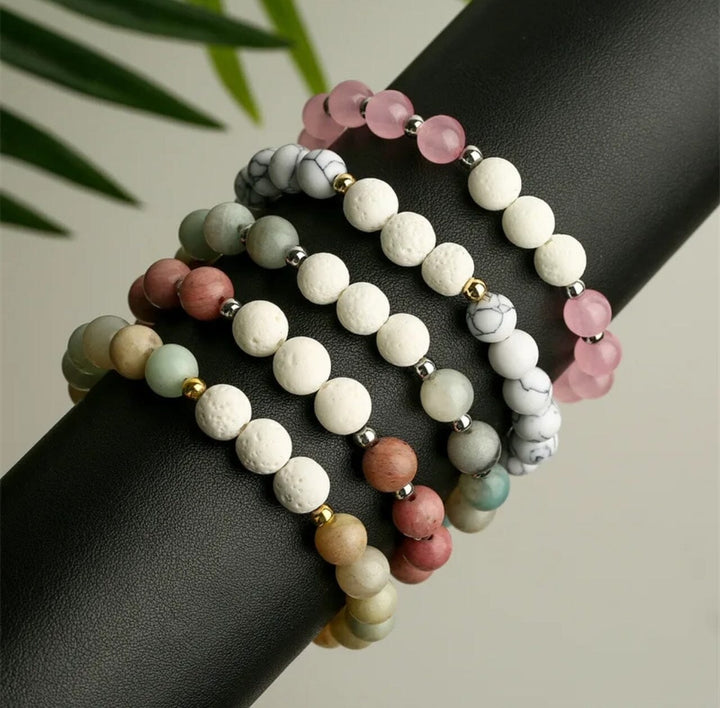 Lava & Rose Quartz Stone Bracelet (Blossom) Aroma Jewelry Your Oil Tools 