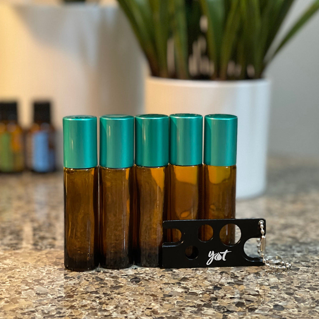 10ml Amber Glass Bottles W/Stainless Rollers & Teal Metal Caps Gift Box (Coming Soon) Your Oil Tools 