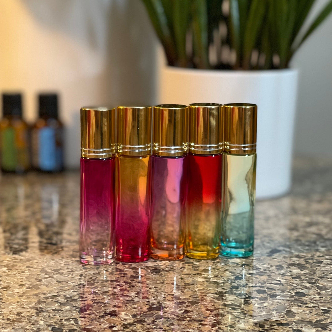 10ml Ombre Sunrise Glass Bottles W/Stainless Rollers & Gold Metal Caps Gift Box (Coming Soon) Your Oil Tools 