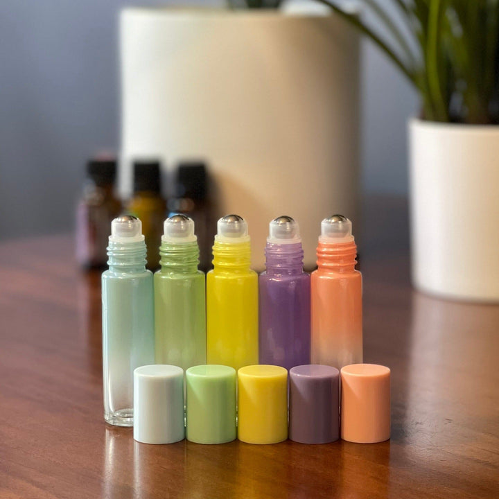 10ml Pastel Glass Bottles W/Stainless Rollers & Color Match Caps Gift Box Your Oil Tools 