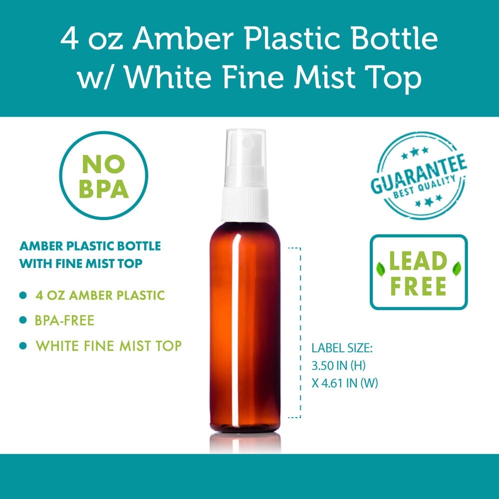 4 oz Amber PET Plastic Cosmo Bottle w/ White Fine Mist Top Plastic Spray Bottles Your Oil Tools 