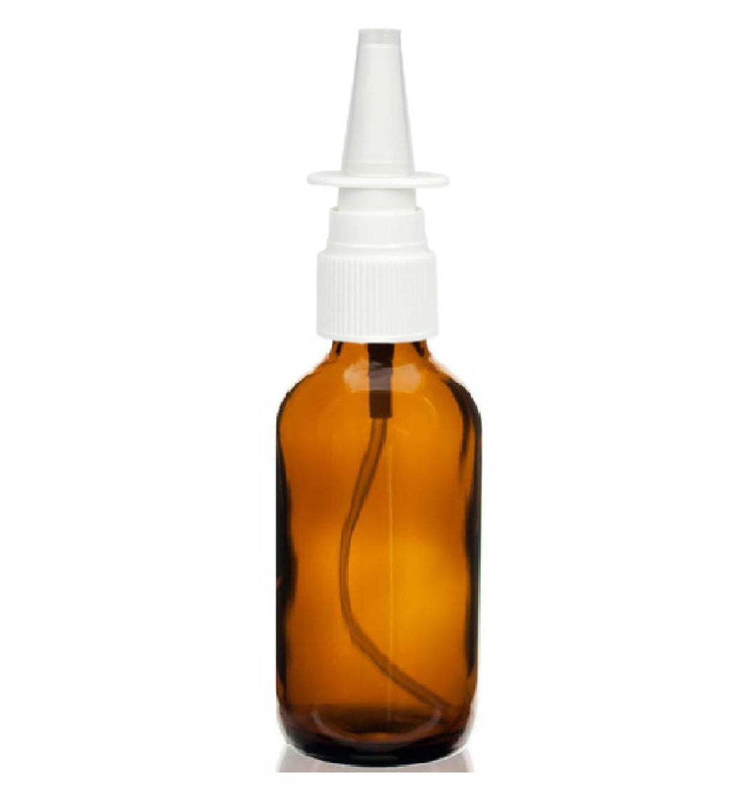 1oz Amber Glass Bottle w/ White Nasal Atomizer at Your Oil Tools