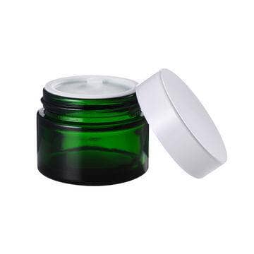 1 oz Cosmetic Green Glass Jar w/ White Insert and White Cap Glass Jars Aroma2Go 