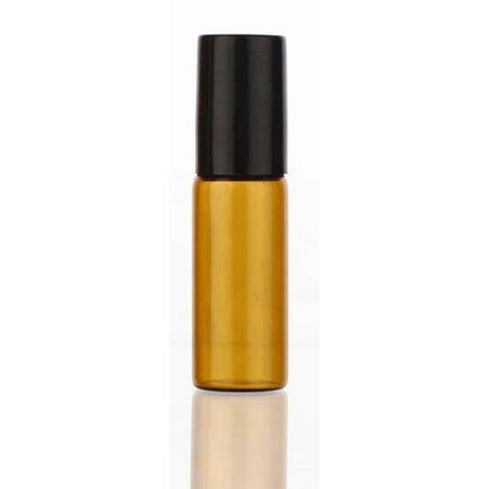 5 ml Amber Glass Roll-on Vials with Black Aluminum Caps (Pack of 5) Glass Roller Bottles Aroma2Go 