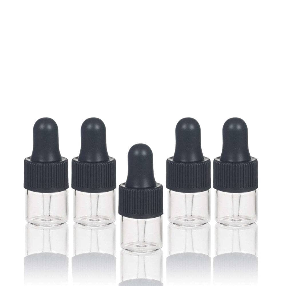 1 ml Clear Glass Vials w/ Black Dropper (Pack of 5) Sample Bottles Got Oils? 