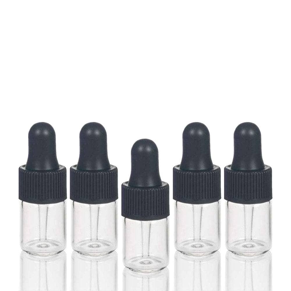 2 ml Clear Glass Vials w/ Black Dropper (Pack of 5) Sample Bottles Got Oils? 