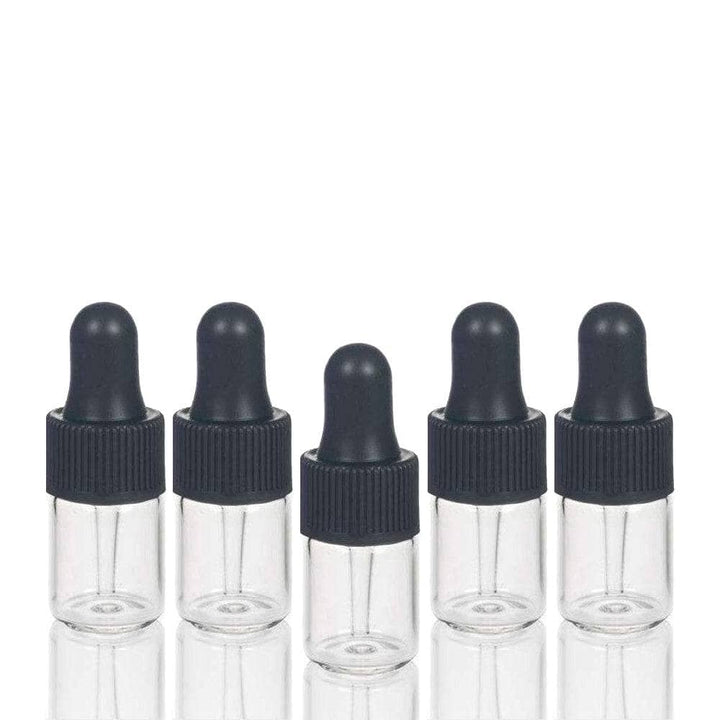 2 ml Clear Glass Vials w/ Black Dropper (Pack of 5) Sample Bottles Got Oils? 