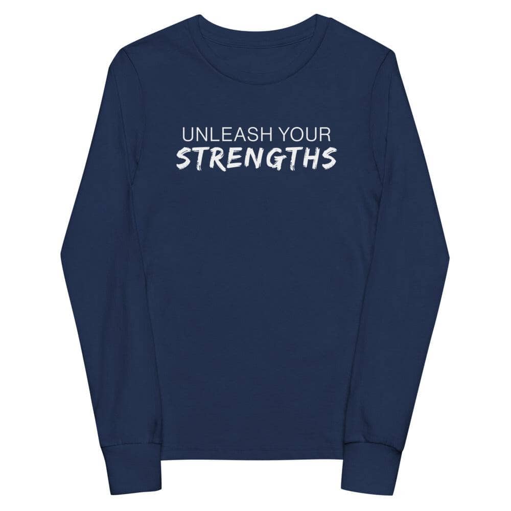 Unleash Your Strengths Youth Unisex long sleeve tee Apparel Your Oil Tools Navy S 