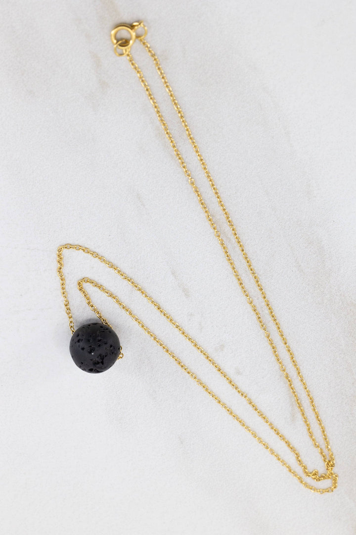 Gold Chain Necklace w/ Single Black Lava Rock Aroma Jewelry Your Oil Tools 