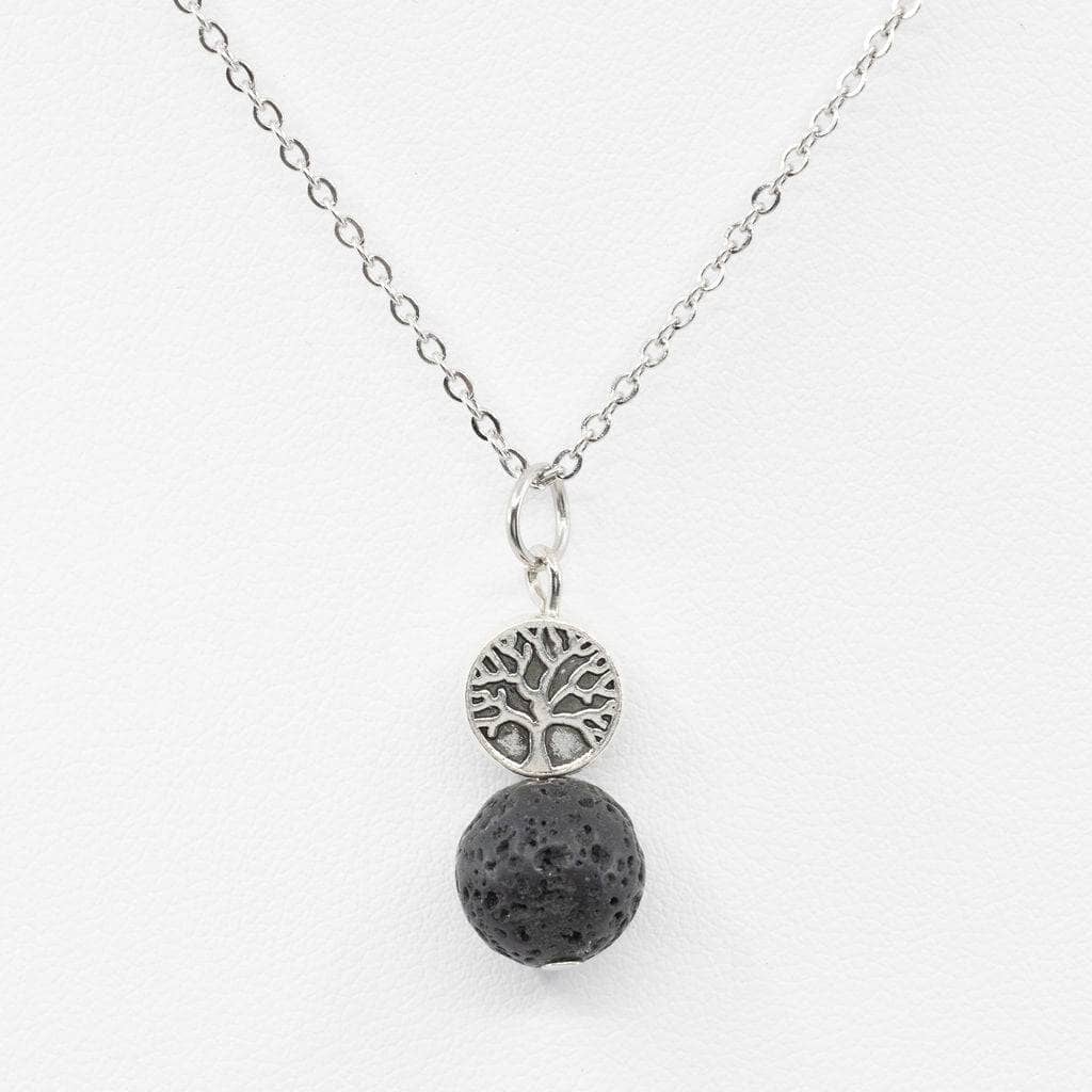 Silver Chain Necklace w/ Lava Rock & Tree Pendant Aroma Jewelry Your Oil Tools 