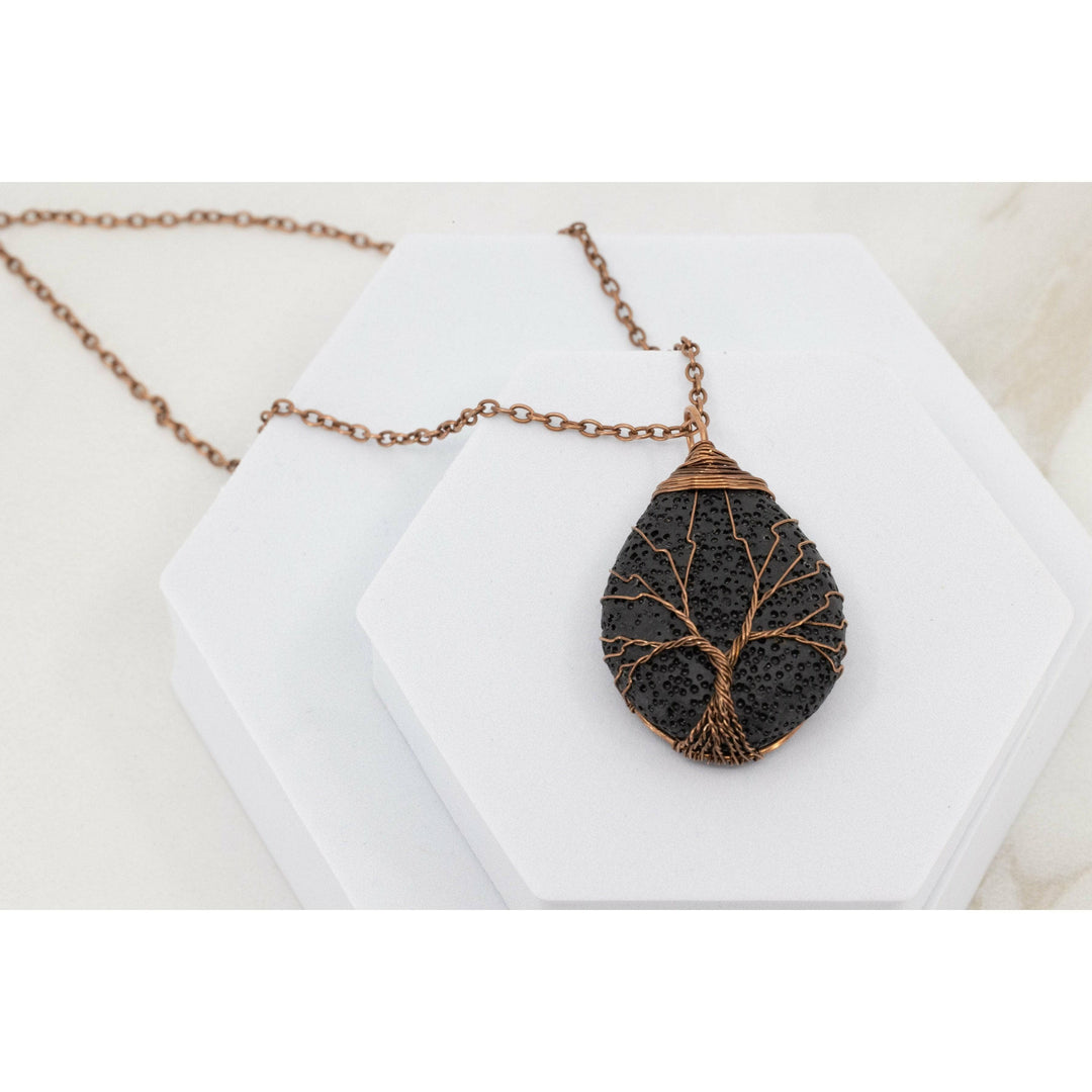 Tree of Life Lava Stone Diffuser Necklace (Black) Aroma Jewelry Your Oil Tools 
