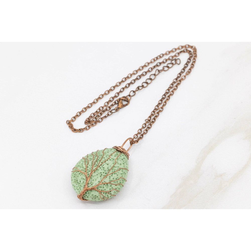 Tree of Life Lava Stone Diffuser Necklace (Green) Aroma Jewelry Your Oil Tools 