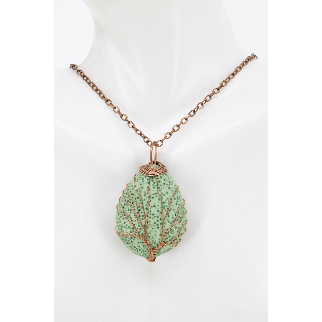 Tree of Life Lava Stone Diffuser Necklace (Green) Aroma Jewelry Your Oil Tools 