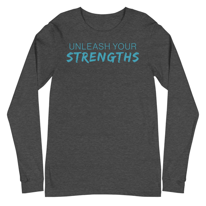 Unleash Your Strengths - Text Blue - Unisex Long Sleeve Tee Your Oil Tools Dark Grey Heather S 