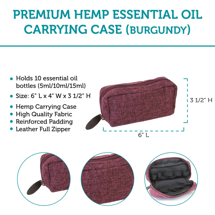 Hemp Bag Essential Oil Travel Case (Burgundy) Cases Your Oil Tools 