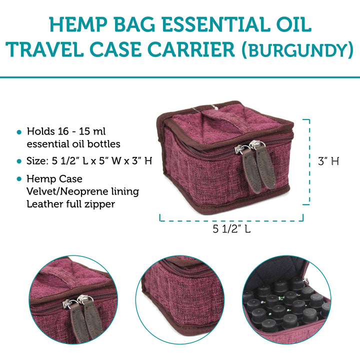 Hemp Bag Essential Oil Travel Case Carrier (Burgundy) Cases Your Oil Tools 