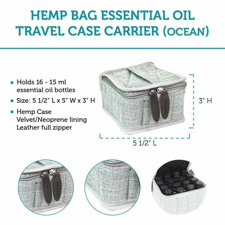 Hemp Bag Essential Oil Travel Case Carrier (Ocean) Cases Your Oil Tools 