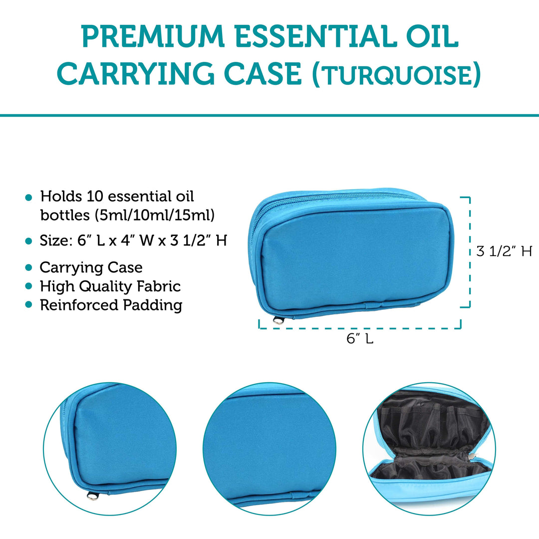 Turquoise Premium Essential Oil Carry Travel Case (Holds 10 Bottles) Cases Your Oil Tools 