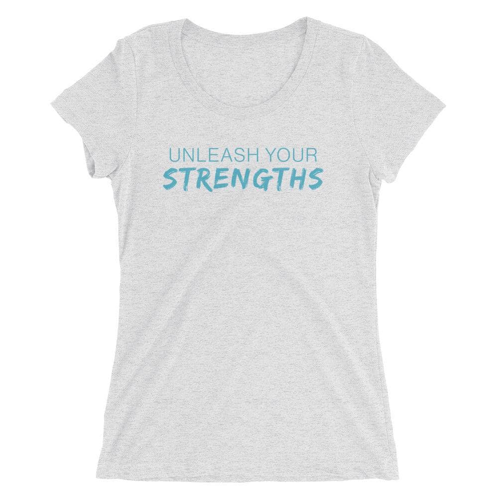Unleash Your Strengths - Blue Text - Ladies' short sleeve t-shirt Your Oil Tools White Fleck Triblend S 