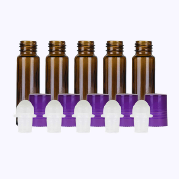 10 ml Amber Glass Roller Bottles (Flat of 150) Glass Roller Bottles Your Oil Tools Purple Plastic 