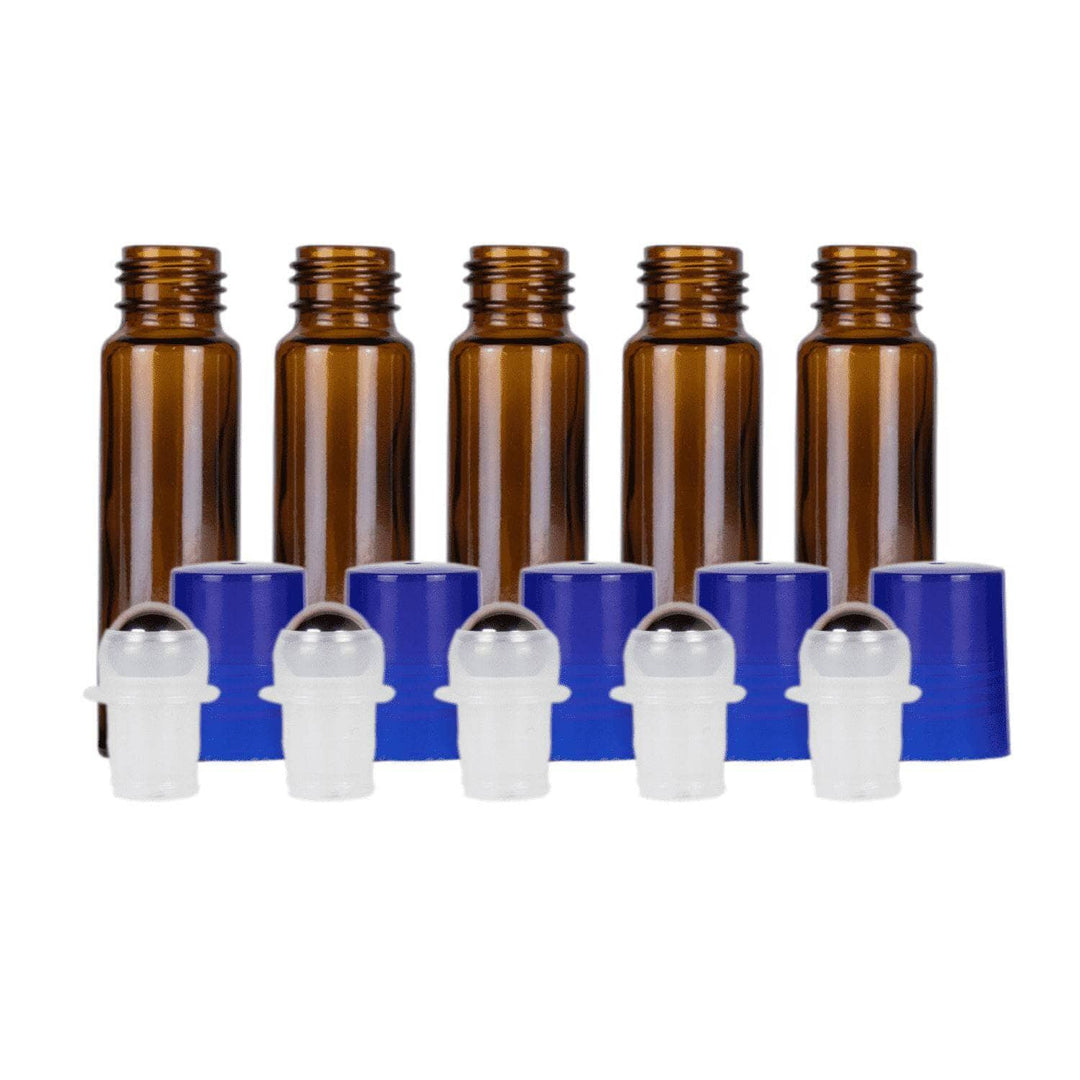 10 ml Amber Glass Roller Bottles (Flat of 150) Glass Roller Bottles Your Oil Tools Blue Stainless 