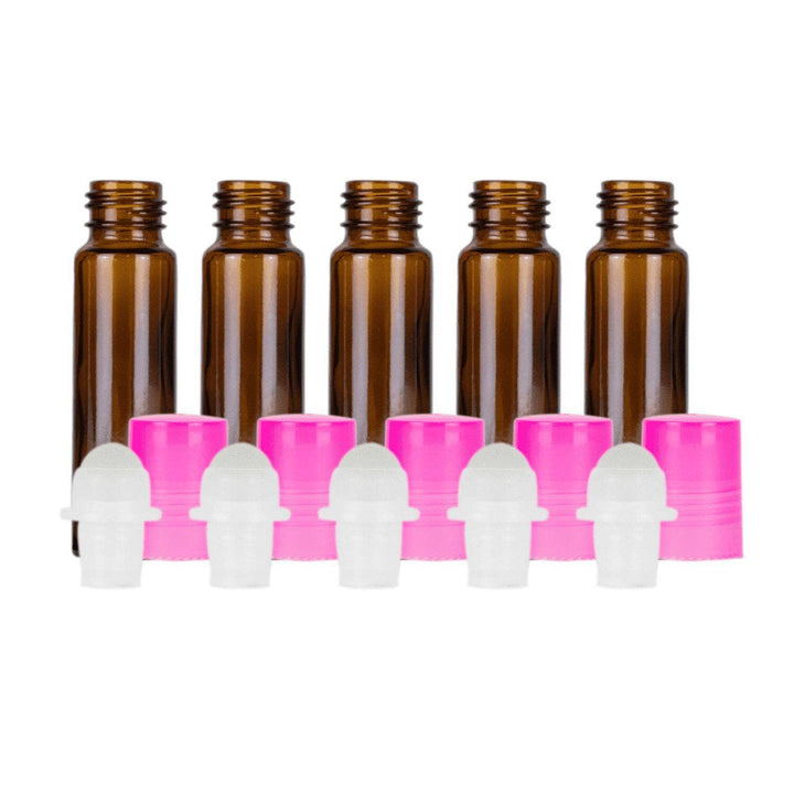 10 ml Amber Glass Roller Bottles (Flat of 150) Glass Roller Bottles Your Oil Tools Pink Glass 
